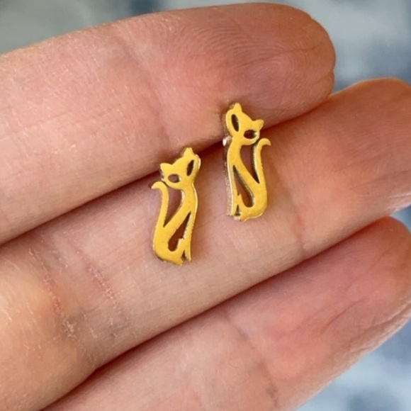 Stainless Steel Gold Cat Studs - Picture 3 of 5